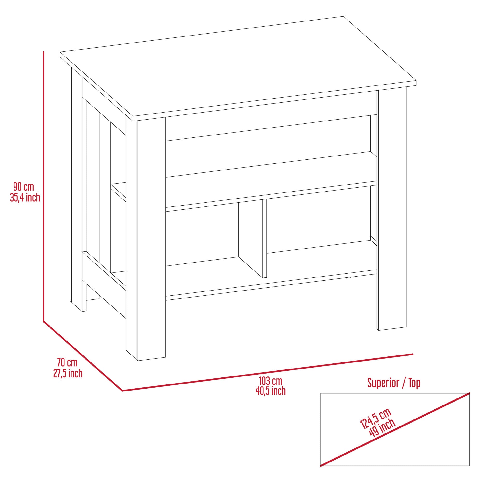 Cala Kitchen Island; Four Legs; Three Shelves -Black / Ibiza Marble Doba